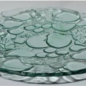 Vintage 1990's Libbey Orchard Fruit Green Glass Serving Platter Cake Plate 13"